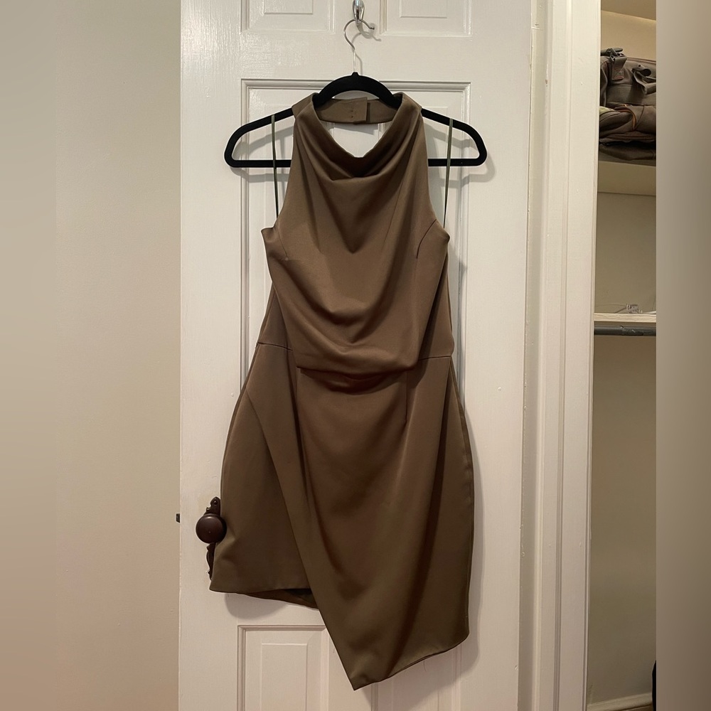 Elliatt Olive Asymetrical Satin Cocktail Dress